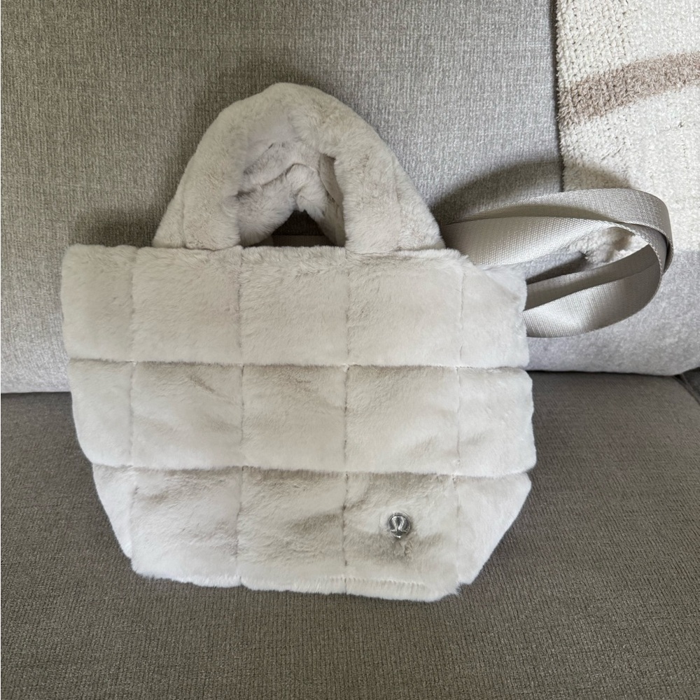 Lululemon Cream Faux Fur Tote Bag